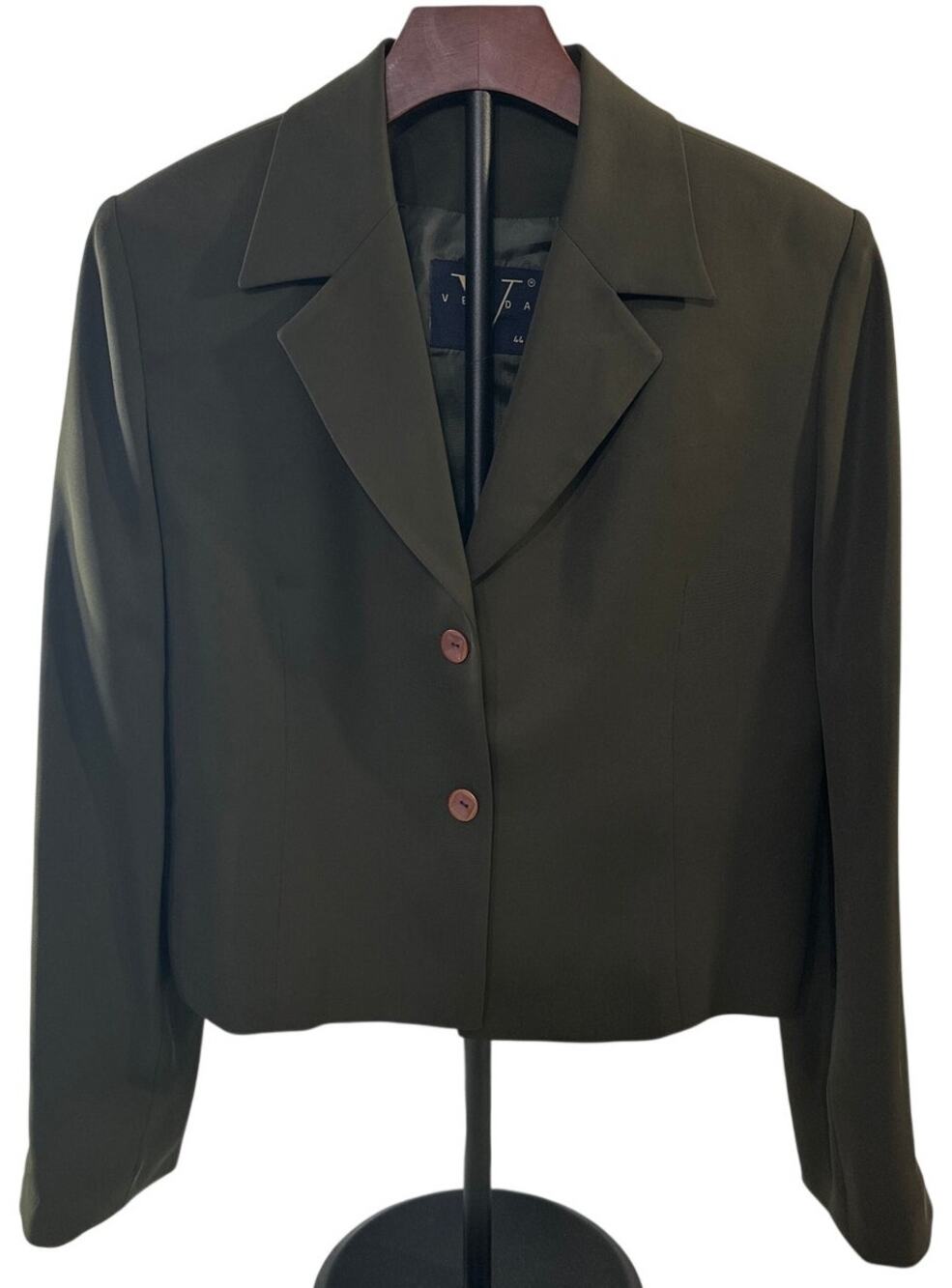 VERDA Turkey Luxury Knit Cropped Olive Green Blazer Size 44 US 12 L
